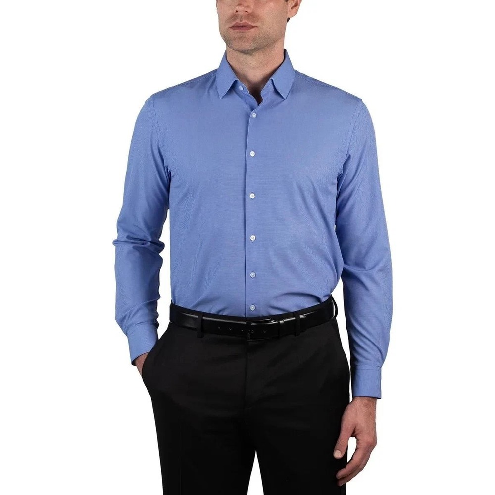 NWOT Nautica Dress Shirt Mens M Blue Pattern Stretch Slim Fit